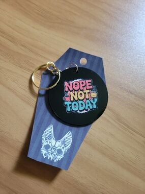 💀NEW💀Hand Crafted Black Keychain 'Nope Not Today' with Multicolor Lettering